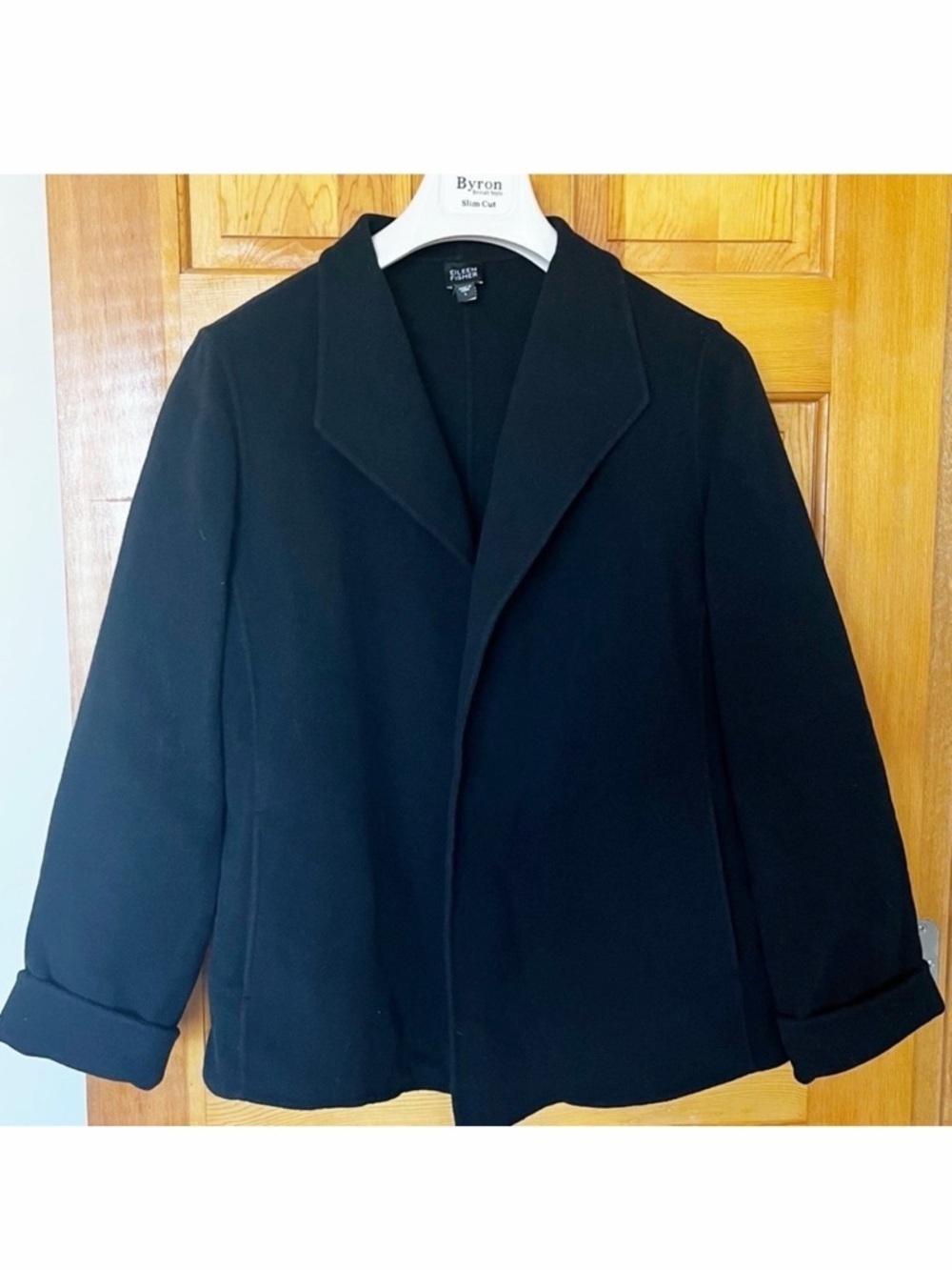 Eileen Fisher Black Jacket Blazer Sz L Wool Cashmere Luxury Minimalist Career